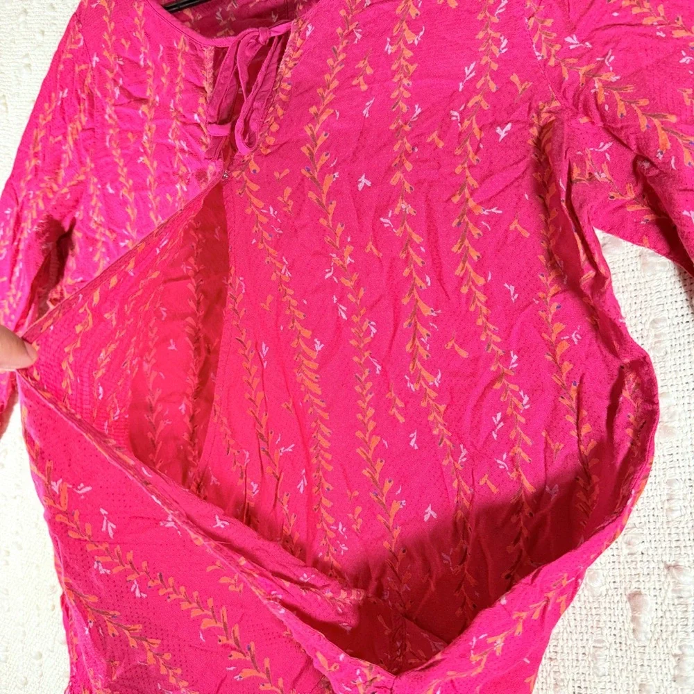 Lucky Brand Top Small Burgundy Wrap-Front Tie Neck Long Sleeve‎ Bohemian